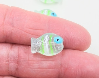 Light Green Fish Lampwork Beads, Pack of 2, 14x10mm Beads, Jewelry Making Supplies  G1991
