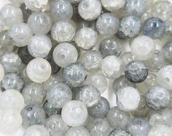 8mm Gray Crackle  Glass Beads, Pack of 25/50/100   8mmBoxD2
