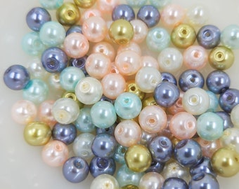 Pearl Bead Mix Glass Imitation, Pack of 50 Beads, 8mm Beads, Jewelry Making Supplies