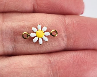 White Daisy Stainless Steel Connector Charms, Pack of 4, 13x7.5mm, Jewelry Making Supplies  G1933