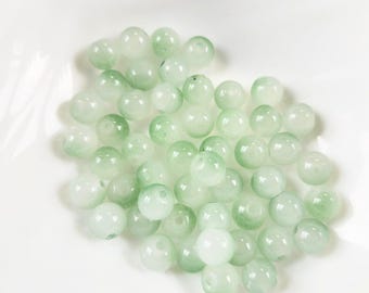 Green and Frosted White 8mm Glass Beads, Pack of 25/50    8mmBoxA2