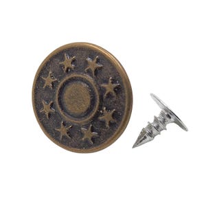 May include: A bronze-coloured metal button with a star design and a matching screw-on post.