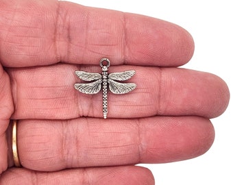 Dragonfly Antique Silver Charms, Pack of 10 Charms, 18x18mm, Jewelry Making Supplies G1967