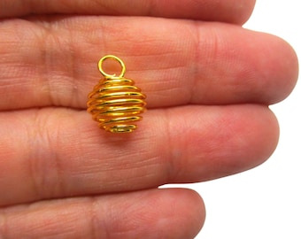 Bulk Gold Plated Spiral Cage Bead Findings for 8mm beads, 13x10mm, Pack of 50, Jewelry Making Supplies  BulkA