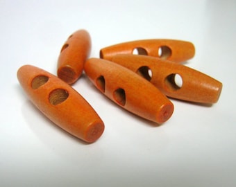 5 Tan Wood Toggle Buttons, 40x12mm, Sewing Buttons, Toggle Buttons, Buttons   (WBox4)