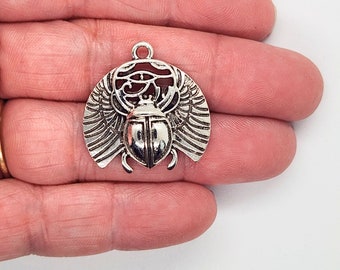 Scarab, The Eye of Horus Antique Silver Charms, Pack of 2/4, 25x24mm Charms, Jewelry Making Supplies  G1977