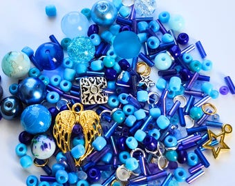 Blue Mixed Glass Bead Lot, Jewelry Making Supplies