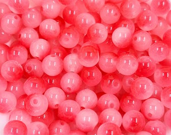 Pink and Frosted White 8mm Glass Beads, Pack of 25/50    8mmBoxD2