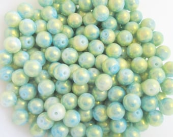 Green Blue Glitter Glass Beads, 8mm, Pack of 50, DIY Jewelry Making Supplies  8mmBoxA2