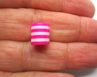 Pink White Stripe Barrel Acrylic Beads, Pack of 25,  9x8mm Acrylic Beads, Jewelry Making Supplies  (BoxACR)