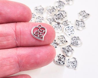 Tiny Heart Charms Antique Silver, 9mm, Pack of 30