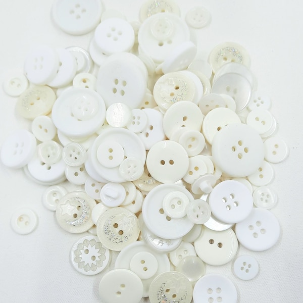 Assorted White Resin Sewing Buttons Lot, Craft Supplies