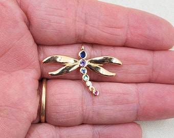 Rhinestone Dragonfly Charm Pendant Micro Pave Gold Plated, 31x21mm, Jewelry Making Supplies