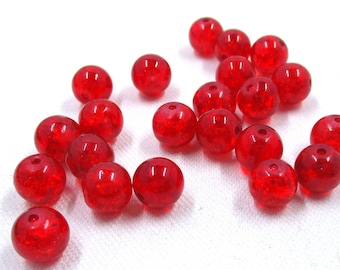 Red Crack Glass Beads, Pack of 25/50 Beads, 8mm Glass Beads, Jewelry Making Supplies   8mmBoxB2