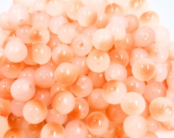Orange and Frosted White 8mm Glass Beads, Pack of 25/50    8mmBoxD2