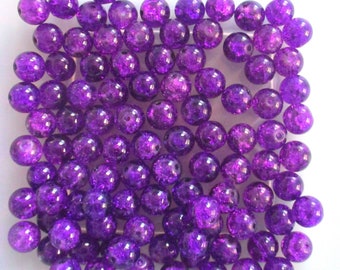 Purple Crack Glass Beads, Pack of 50 Beads, 8mm Glass Beads, Jewelry Making Supplies (Box8mmD)
