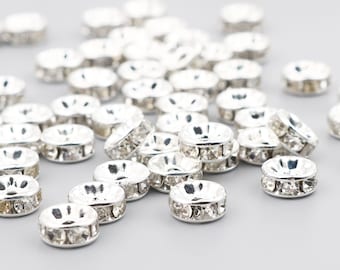 Rondelle Rhinestone Clear Silver Plated Beads, Pack of 10/20, 4mm Beads, Jewelry Making Supplies  G1780