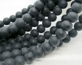 Black Matte Frosted Round Glass Beads, 8mm Black Beads, Jewelry Making Supplies  (Box8mmF)