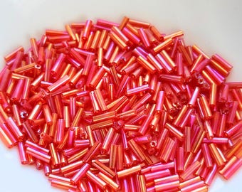 Red 7mm Transparent Bugle Glass Beads , Pack of 15 Grams, Jewelry Making Supplies