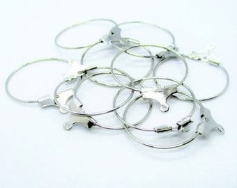 5 Pairs Silver Tone Hoop Earring Findings, 25x20mm Earring Findings, Jewelry Making Supplies  G1819