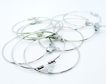 5 Pairs Silver Tone Hoop Earring Findings, 35x31mm Earring Findings, Jewelry Making Supplies  G1821