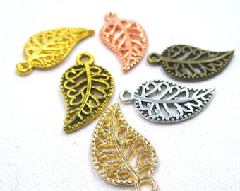 Mixed Color Leaf Charms, Pack of 30 charms 19x10mm Leaf Charms, Jewelry Making Supplies  G1798