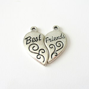 3 Sets Best Friends Heart 2 Piece Charms, 23x12mm Best Friends Charms, Jewelry Making Supplies  G1653