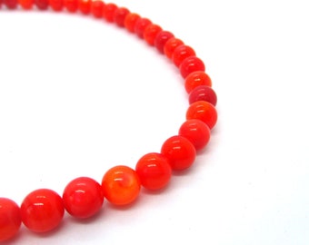 Red Orange Dyed Shell Beads,  6mm Beads, Strand of Shell Beads, Jewelry Making Supplies