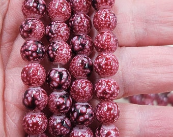 Burgundy Glass Pattern Beads, Pack of 40 Beads, 8mm, DIY Jewelry Making Supplies  8mmBoxB2