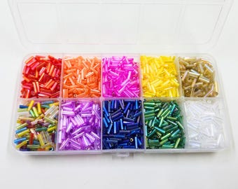 Transparent Glass Bugle Beads, Multicolor Mix,  For Jewelry & Craft DIY