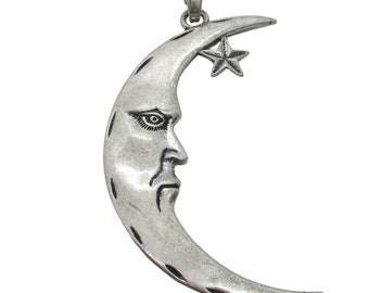 Large Moon Antique Silver Pendant, 9.6x5.2cm Moon Pendant, Jewelry Making Supplies  G1610