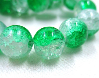 Green Clear Crack Beads Glass, Pack of 40 Beads, 8mm, Jewelry Making Supplies   Box8mmC