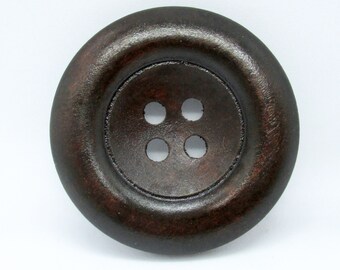 6 Wood Dark Brown Four Hole Buttons, 35mm Wood Buttons