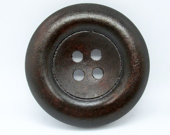 6 Wood Dark Brown Four Hole Buttons, 35mm Wood Buttons   WBox4