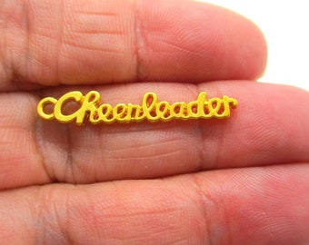 Cheerleader Gold Plated Charms, Pack of 5/10 Charms, 27x5mm Cheerleader Charms, Jewelry Making Supplies  (G1555)