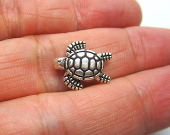 20 Turtle Small Antique Silver Beads, 10x8mm Turtle Beads, Metal Beads, Jewelry Making Supplies G1741