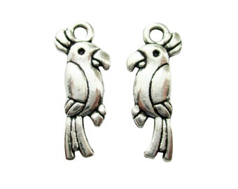 10 Parrot Antique Silver Charms, 20x9mm Parrot Charms, Jewelry Making Supplies  G1848