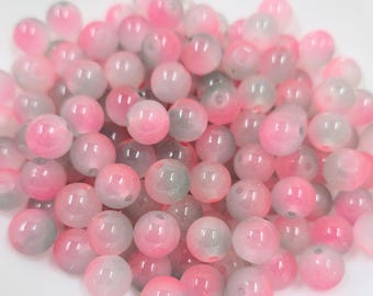 Pink and Gray 8mm Glass Beads, Pack of 25/50    8mmBoxA3