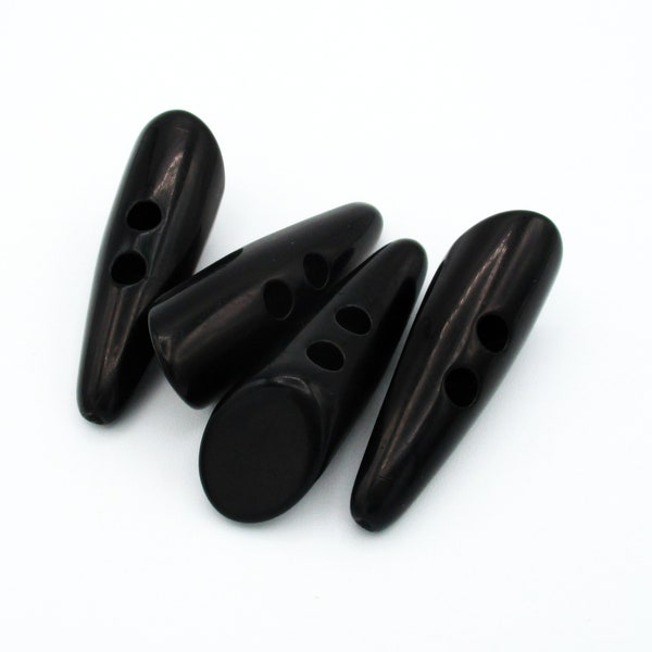 Large Black Resin Horn Toggle Buttons, 49x15mm, Sewing, Toggle Buttons