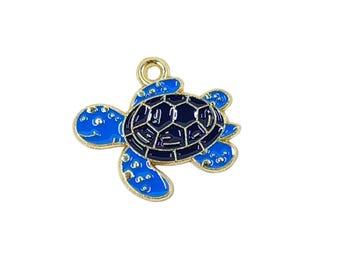 Blue Turtle Charms Enamel Gold Tone, 18x22mm, Pack of 5/10