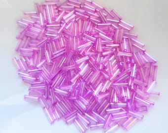 Purple 7mm Transparent Bugle Glass Beads , Pack of 15 Grams, Jewelry Making Supplies