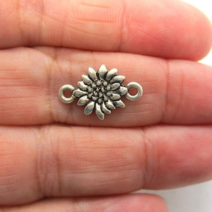 Sunflower Connector Charms Antique Silver, Pack of 10/20, 17x11mm, Jewelry Making Supplies  G1531