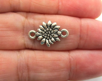 Sunflower Connector Charms Antique Silver, Pack of 10 Charms, 17x11mm Connectors, Jewelry Making Supplies  G1531