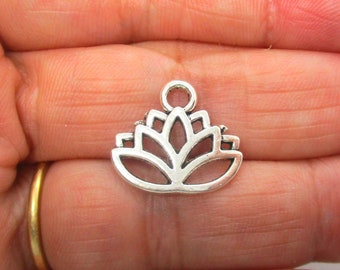 Lotus Flower Charms Antique Silver, 17x14mm, Pack of 20 Charms    (G1007)
