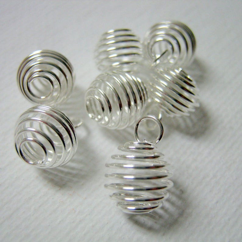 20 Silver Plated Spiral Cage Bead Findings 13x9mm Jewelry Etsy