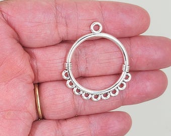 Round Chandelier Antique Silver Connectors,  30x34.5mm, Pack of 10