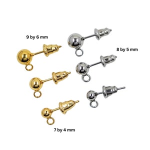 Ear Post Stud Earring With Loop Connector Stainless Steel, Pack of 10, Gold or Silver Tone, 3 Sizes, Jewelry Making Supplies   G1955