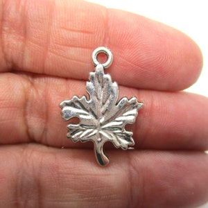 May include: Silver-toned metal maple leaf charm with a detailed design. The charm has a loop at the top for attaching to jewellery or other crafts.