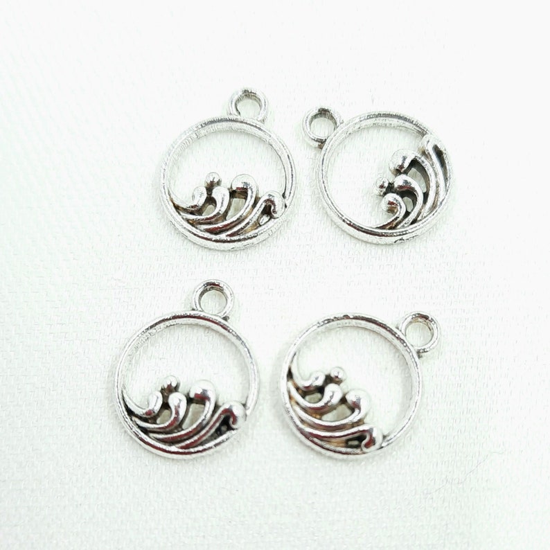 Wave Round Antique Silver Charms, 14x11mm Charms, Jewelry Making Supplies G1865 image 2