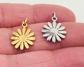 Daisy Flower Stainless Steel Enamel Charm, 15x12mm, Jewelry Making Supplies